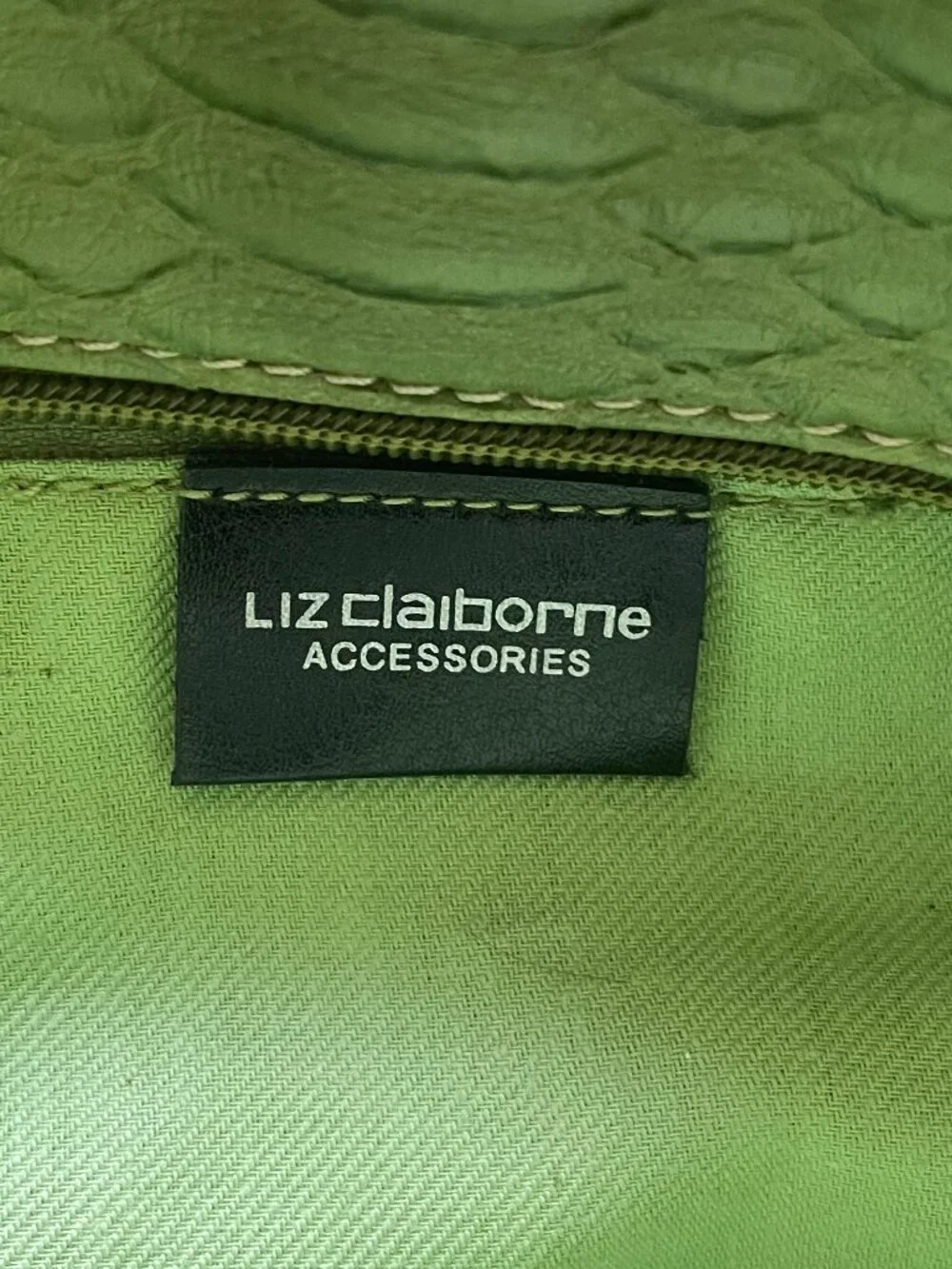 Vintage Liz Claiborne Y2K Green Faux Croc & Snakeskin Baguette Bag